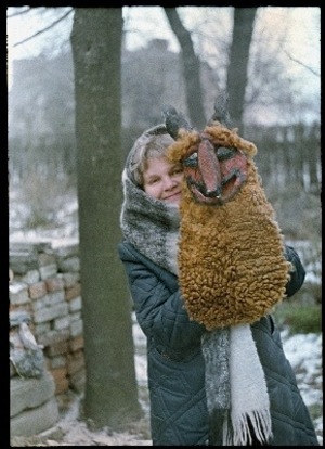 Elena with the Shrove Tuesday mask created by her