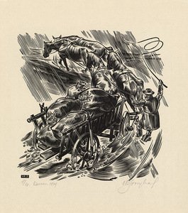 Vytautas Kazimieras Jonynas. Iliustracija K. Donelaičio poemai „Metai“. 1938–1940. Medžio raižinys