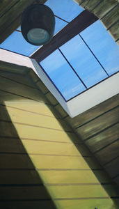 M. Daujotas. „Avalon Sutra langas stoge“, dr. al., 70 x 120, 2015