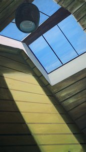 M. Daujotas. „Avalon Sutra langas stoge“, dr. al., 70 x 120, 2015