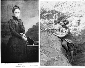 Iš dešinės: J. Thomsonas, egiptologė Margaret Benson, 1893 m. Fotografija iš knygos A. C. Benson, “Life and letters of Maggie Benson.” Hilda Urlin-Petrie besileidžianti į kapą, 1897 – 98 m., Dendera, Egiptas. Iš dešinės: J. Thomsonas, egiptologė Margaret Benson, 1893 m. Fotografija iš knygos A. C. Benson, “Life and letters of Maggie Benson.” Hilda Urlin-Petrie besileidžianti į kapą, 1897 – 98 m., Dendera, Egiptas.