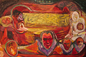 "Euro-yogi battling perpetrators", 2014-2015. Oil on canvas, 130 x 195 "Euro-yogi battling perpetrators", 2014-2015. Oil on canvas, 130 x 195