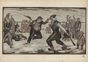 A. Vaičaitis. Užgavėnės. 1939. Pop., lino raižinys, 50 x 70 cm. Skenavo Edgaras Austinskas