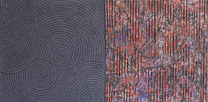 R. Čiurlionis. „Gnostikui ir agnostikui“. Aliejus, marmuro dulkės, popieriaus masė, drobė, 2013–2014 m. R. Čiurlionis. „Gnostikui ir agnostikui“. Aliejus, marmuro dulkės, popieriaus masė, drobė, 2013–2014 m.