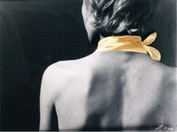 TEKSTILĖ IR AŠ I, 2001, 58 × 76, siuvinėjimas, fotografija, medvilnės siūlai, plastikas.